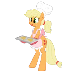 Size: 1200x1200 | Tagged: safe, artist:elslowmo, artist:jessy, derpibooru import, applejack, pony, apron, bipedal, chef's hat, clothes, female, hat, mare, simple background, solo, transparent background