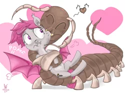 Size: 1124x840 | Tagged: safe, artist:xsizorback, derpibooru import, oc, unofficial characters only, bat pony, pony, holiday, scolopendra, valentine's day