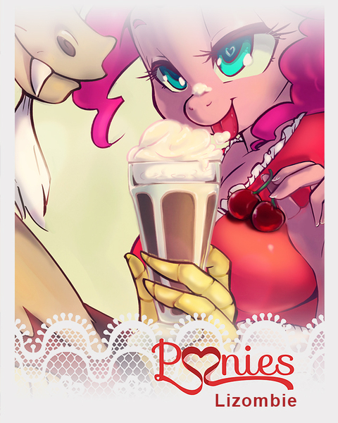 Size: 640x800 | Tagged: suggestive, artist:lizombie, derpibooru import, discord, pinkie pie, anthro, discopie, female, food, foodplay, male, milkshake, p<3nies, shipping, straight