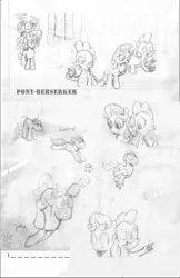 Size: 1320x2040 | Tagged: safe, artist:pony-berserker, derpibooru import, caramel, rainbow dash, spike, sweetie belle, dragon, earth pony, pegasus, pony, unicorn, comic:age (in)appropriate, book, comic, female, male, monochrome, plushie, shipping, sketch, spikebelle, straight, traditional art