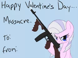 Size: 1200x892 | Tagged: semi-grimdark, artist:arrkhal, derpibooru import, oc, oc:heartcall, unofficial characters only, earth pony, pony, female, gun, holiday, solo, tommy gun, valentine, valentine's day, valentine's day massacre, weapon