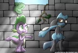 Size: 3500x2400 | Tagged: artist:erockertorres, crossover, derpibooru import, pokémon, riolu, safe, spike