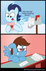 Size: 257x400 | Tagged: safe, artist:sketchymouse, derpibooru import, soarin', oc, gay, love letter, love letters, mailbox, male, needs more jpeg