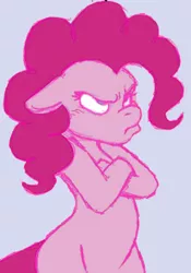 Size: 294x420 | Tagged: safe, artist:moophins, derpibooru import, pinkie pie, pony, bipedal, crossed arms, frown, reaction image, solo, when she doesn't smile