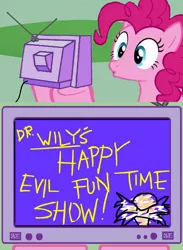 Size: 563x771 | Tagged: derpibooru import, dr. wily, dr. wily's happy evil fun time show, exploitable meme, meme, obligatory pony, pinkie pie, safe, tv meme