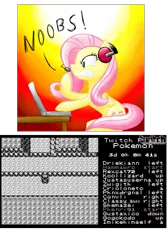 Size: 600x900 | Tagged: safe, derpibooru import, fluttershy, pony, computer, gamershy, headphones, ledge, pokémon, rage, solo, that damn ledge, twitch plays pokémon, twitch.tv