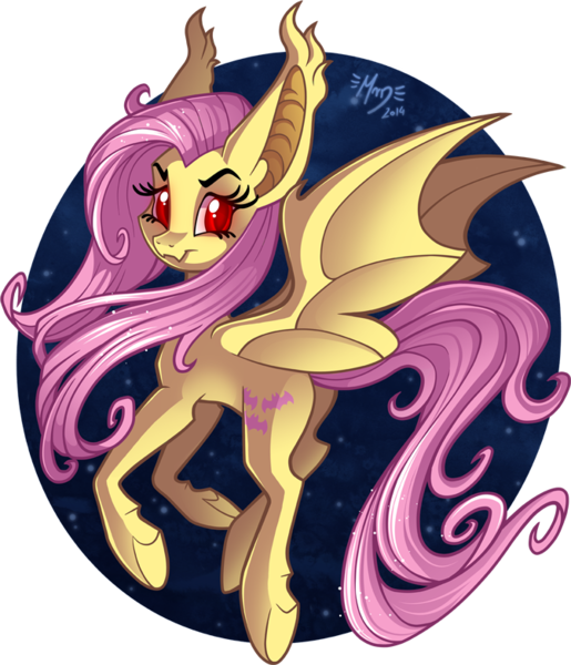 Size: 671x782 | Tagged: safe, artist:merionminor, derpibooru import, fluttershy, bat pony, bats!, bat ponified, flutterbat, race swap, solo