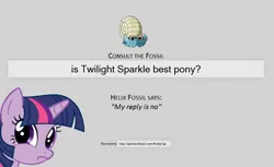 Size: 839x514 | Tagged: best pony, consult the fossil, derpibooru import, faic, frown, helix fossil, inverted mouth, lord helix, omanyte, pokémon, safe, smirk, twiface, twilight sparkle, twitch plays pokémon