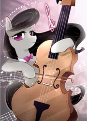 Size: 611x850 | Tagged: safe, artist:yuki-zakuro, derpibooru import, octavia melody, earth pony, pony, bow (instrument), cello, cello bow, female, looking at you, mare, musical instrument, solo