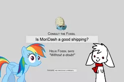 Size: 1023x676 | Tagged: consult the fossil, crack shipping, derpibooru import, helix fossil, moridash, omanyte, pokémon, rainbow dash, safe, shipping