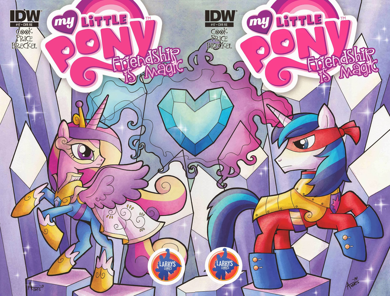 Size: 2108x1600 | Tagged: artist:agnesgarbowska, crystal empire, crystal heart, derpibooru import, idw, larry's comics, princess cadance, safe, shining armor, spoiler:comic, superhero