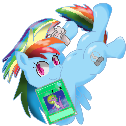 Size: 500x500 | Tagged: artist:nezu_nezu, belly button, card, derpibooru import, duel disk, pixiv, rainbow dash, safe, solo, yu-gi-oh!