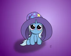 Size: 3780x2978 | Tagged: safe, artist:123turtleshell, derpibooru import, trixie, pony, unicorn, :>, clothes, cute, diatrixes, female, filly, hat, looking at you, looking up, mare, oversized clothes, smiling, solo