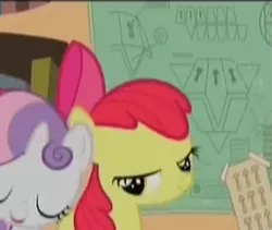 Size: 447x378 | Tagged: apple bloom, derpibooru import, diagram, eyes closed, lidded eyes, mystery box of plot importance, princess twilight sparkle (episode), safe, screencap, smiling, sweetie belle, twilight time