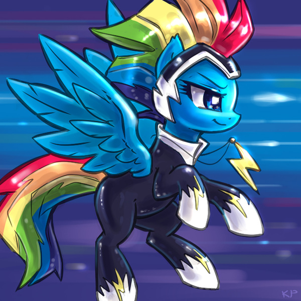 Size: 1600x1600 | Tagged: safe, artist:kp-shadowsquirrel, derpibooru import, rainbow dash, zapp, pegasus, pony, power ponies (episode), clothes, costume, female, mare, power ponies, smiling, solo