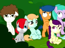 Size: 892x660 | Tagged: safe, derpibooru import, screencap, aura (character), boysenberry, first base, peach fuzz, super funk, train tracks (character), pony, twilight time, background pony, colt, female, filly, male