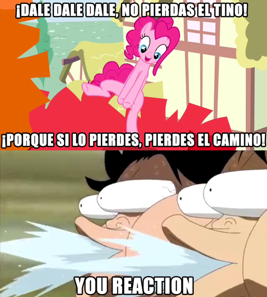 Size: 638x709 | Tagged: awesome, derpibooru import, edit, edited screencap, eye bulging, meme, misspelling, monkey d luffy, one piece, piñata, pinkie pie, pinkie pride, portgas d ace, reaction, safe, screencap, spanish, the goof off, win, wtf