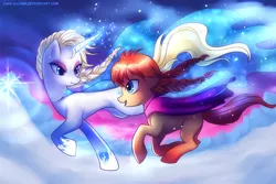 Size: 2048x1365 | Tagged: safe, artist:jacky-bunny, derpibooru import, ponified, pony, anna, crossover, elsa, frozen (movie)