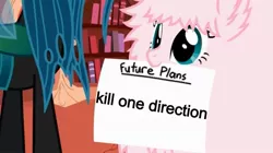 Size: 1019x572 | Tagged: derpibooru import, exploitable meme, fluffle puff's plans, meme, oc, oc:fluffle puff, one direction, queen chrysalis, safe