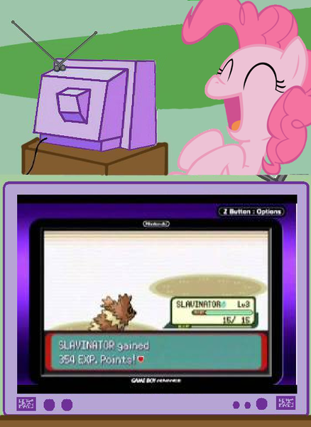 Size: 562x770 | Tagged: chuggaaconroy, derpibooru import, exploitable meme, laughing, meme, obligatory pony, pinkie pie, pokémon, pokémon emerald, pokémon ruby and sapphire, safe, tv meme, zigzagoon