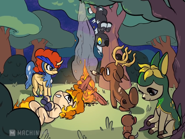 Size: 633x477 | Tagged: antlers, blitzle, campfire, crossover, deerling, derpibooru import, food, keldeo, machinimia, marshmallow, parody, pokémon, ponyta, safe, screencap, stantler, teenage pokémon, weedle, youtube, youtube link