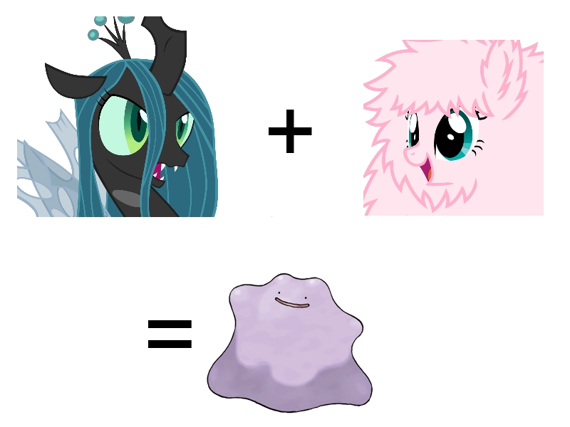 Size: 800x600 | Tagged: safe, derpibooru import, queen chrysalis, oc, oc:fluffle puff, ditto, canon x oc, chrysipuff, female, lesbian, magical lesbian spawn, offspring, pokémon, shipping