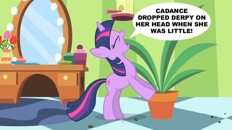 Size: 1280x720 | Tagged: derpibooru import, edit, edited screencap, exploitable meme, green isn't your color, meme, potted plant, safe, screencap, secret pot meme, solo, speech bubble, twilight sparkle