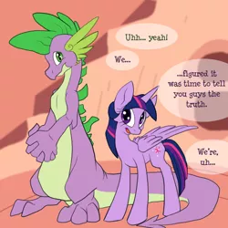 Size: 1000x1000 | Tagged: safe, artist:aviantheatrics, derpibooru import, spike, twilight sparkle, twilight sparkle (alicorn), alicorn, pony, ask twilight and spike!, ask, ask-twispike, female, male, mare, nervous, older, older spike, shipping, straight, tumblr, twispike