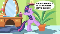 Size: 1280x720 | Tagged: safe, derpibooru import, edit, edited screencap, screencap, twilight sparkle, equestria girls, equestria girls (movie), green isn't your color, exploitable meme, meme, potted plant, secret pot meme, solo, speech bubble