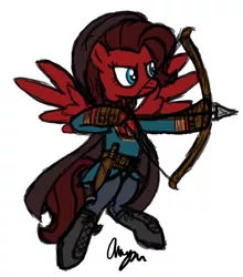 Size: 1374x1563 | Tagged: archery, arrow, artist:inkrose98, bow and arrow, bow (weapon), clothes, dagger, derpibooru import, oc, oc:ink rose, safe, solo, unofficial characters only, weapon