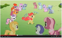 Size: 864x522 | Tagged: apple bloom, applecore, cheerilee, cotton cloudy, derpibooru import, diamond tiara, lidded eyes, liza doolots, noi, petunia, piña colada, ruby pinch, safe, scootaloo, screencap, silver spoon, squeaky belle, sweetie belle, the cutie pox, tootsie flute, tornado bolt, twist, youtube