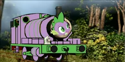 Size: 985x494 | Tagged: 1000 hours in ms paint, crossover, derpibooru import, inanimate tf, ms paint, pooh's adventures, safe, spike, thomas the tank engine, train, trainified, transformation
