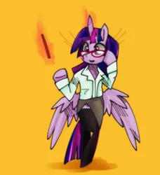 Size: 783x859 | Tagged: safe, artist:girlieginger, derpibooru import, twilight sparkle, twilight sparkle (alicorn), alicorn, pony, bipedal, butt wings, clothes, female, glasses, magic, mare, solo, wings