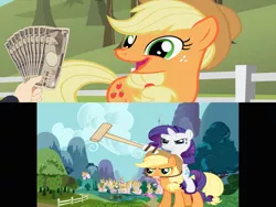 Size: 1024x768 | Tagged: applejack, derpibooru import, exploitable meme, fistful of yen, meme, polo, rarity, safe, sports, what would x do for a fistful of yen?