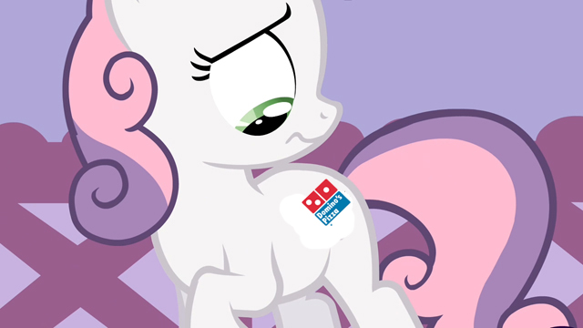 Size: 640x360 | Tagged: cutie mark, derpibooru import, domino's, dominos, domino's pizza, meme, safe, solo, sweetie belle