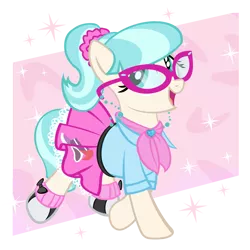 Size: 1000x1000 | Tagged: safe, artist:pixelkitties, derpibooru import, coco pommel, earth pony, pony, 1950s, 50's fashion, alternate hairstyle, clothes, cocobetes, cute, female, glasses, mare, ponytail, poodle skirt, saddle shoes, shoes, simple background, sneakers, solo, transparent background