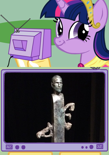 Size: 564x800 | Tagged: safe, derpibooru import, twilight sparkle, twilight sparkle (alicorn), alicorn, pony, exploitable meme, faic, meme, obligatory pony, smirk, steve jobs, tv meme, twiface