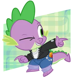 Size: 1000x1000 | Tagged: 1950s, 50's fashion, artist:pixelkitties, clothes, derpibooru import, gem, jacket, safe, simple background, solo, spike, transparent background