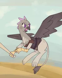 Size: 1920x2396 | Tagged: safe, artist:meowing-ghost, derpibooru import, oc, oc:gabby (fallout equestria), unofficial characters only, gryphon, fallout equestria, baseball bat, open mouth, solo