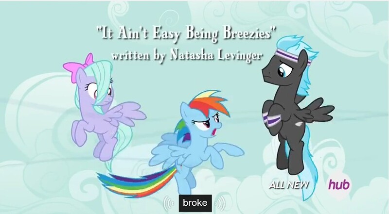 Size: 855x471 | Tagged: safe, derpibooru import, edit, edited screencap, screencap, flitter, rainbow dash, thunderclap, pegasus, pony, it ain't easy being breezies, caption, female, flying, hub logo, male, mare, meme, stallion, trio, youtube caption