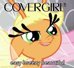 Size: 456x418 | Tagged: applebreezie, applejack, breezie, breeziefied, caption, carlos, carlosjack, cover girl, derpibooru import, edit, edited screencap, image macro, it ain't easy being breezies, meme, safe, screencap, solo, species swap, text