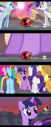 Size: 1280x3200 | Tagged: safe, derpibooru import, screencap, applejack, fluttershy, pinkie pie, rainbow dash, rarity, twilight sparkle, twilight sparkle (alicorn), alicorn, insect, ladybug, pony, it ain't easy being breezies, female, interpretation, mane six, mare, screenshots, vulgar