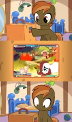 Size: 640x1080 | Tagged: safe, derpibooru import, screencap, button mash, fluttershy, earth pony, pony, fighting is magic, button's odd game, colt, easter egg, error, glitch, it's no use, male, meme, wat