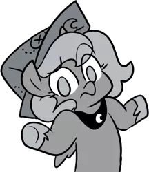 Size: 425x492 | Tagged: artist:egophiliac, cartographer's cap, derpibooru import, female, filly, grayscale, hat, looking at you, monochrome, moonstuck, princess luna, safe, shrug, shrugpony, solo, woona, younger