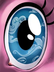 Size: 900x1200 | Tagged: artist:1trick, art school, close-up, derpibooru import, eye, eyes, fine art parody, parody, pinkie pie, rené magritte, safe, solo