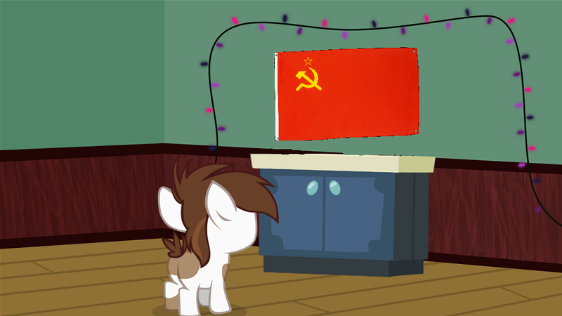 Size: 1047x589 | Tagged: safe, artist:evil-dec0y, derpibooru import, pipsqueak, earth pony, pony, colt, communism, exploitable meme, flag, male, meme, pipsqueak's shrine, shrine, solo, soviet union