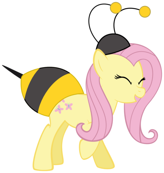 Size: 871x918 | Tagged: safe, artist:sollace, derpibooru import, fluttershy, pony, it ain't easy being breezies, animal costume, bee costume, clothes, costume, eyes closed, flutterbee, one hoof raised, simple background, solo, transparent background, wingless