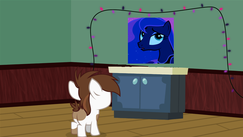 Size: 1047x590 | Tagged: safe, artist:evil-dec0y, derpibooru import, pipsqueak, princess luna, earth pony, pony, colt, exploitable, exploitable meme, male, meme, pipsqueak's shrine, shrine, solo