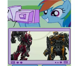 Size: 1375x1166 | Tagged: safe, derpibooru import, rainbow dash, pony, bayformers, bumblebee, exploitable meme, meme, obligatory pony, stinger (transformers), transformers, tv meme