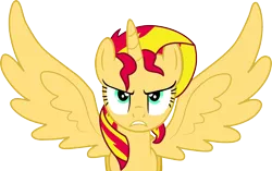 Size: 2231x1400 | Tagged: safe, artist:mighty355, derpibooru import, sunset shimmer, alicorn, pony, princess twilight sparkle (episode), alicornified, angry, frown, race swap, shimmercorn, simple background, solo, transparent background, vector, wings